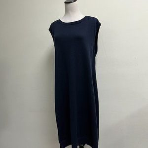 Eileen Fisher Dress organic cotton navy blue long midi sleeveless L NWT